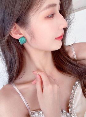 微镶彩跨境法式方形耳扣锆配饰