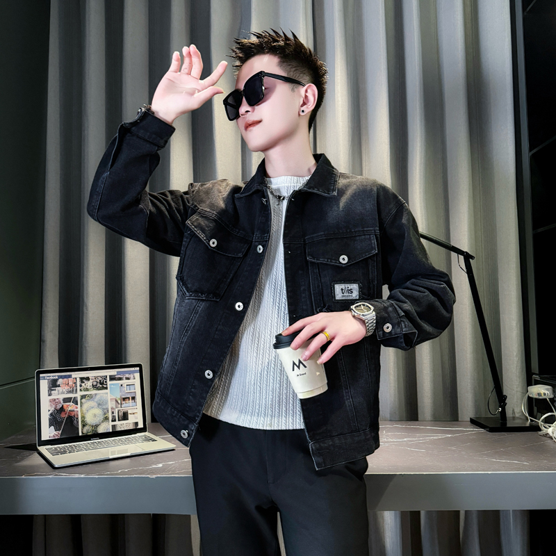 小码男装秋季XS号牛仔外套男修身短款夹克155矮个子S号潮流上衣服 - 图0