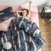 Bốn mảnh mùa đông san hô lông cừu flannel lưới màu đỏ in gió chăn bao gồm hai mặt giường lông cừu - Bộ đồ giường bốn mảnh