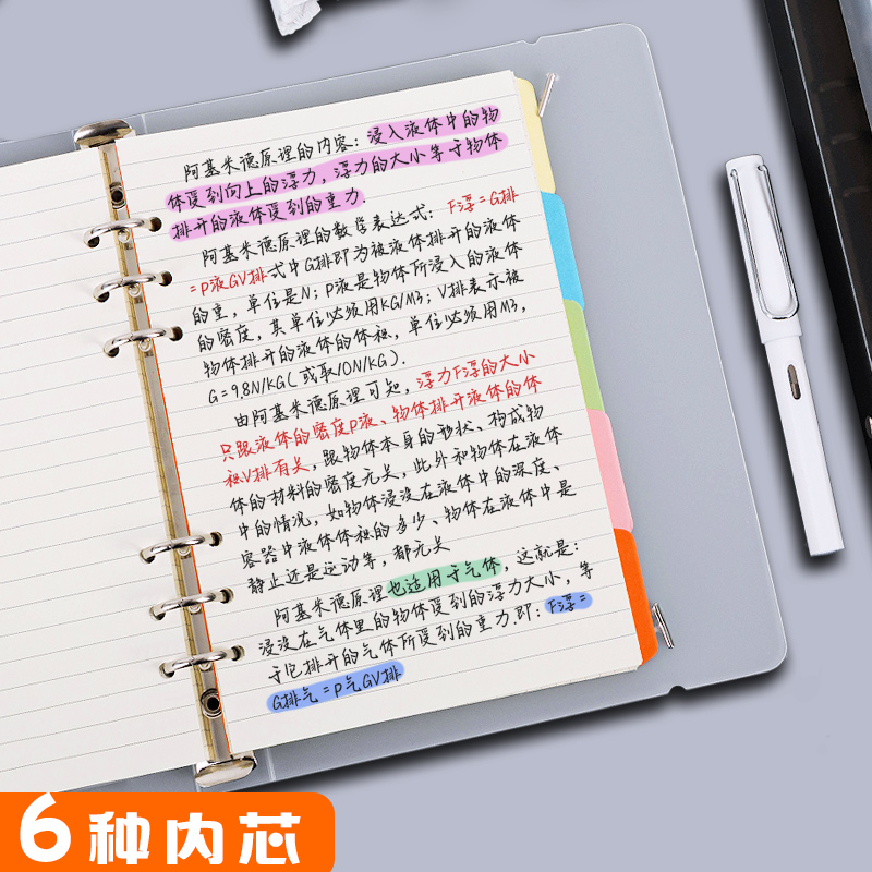 【黑白+彩页活页本专用内芯】B5/A5塑面活页笔记本子内芯6孔/9孔活页纸替换方格横线英语空白错题康奈尔内芯 - 图1