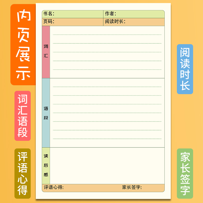 卡通读书笔记本语文摘抄本小学生读书摘录记录卡二三四年级好词好句词汇语段阅读积累卡读后感记录本-图3
