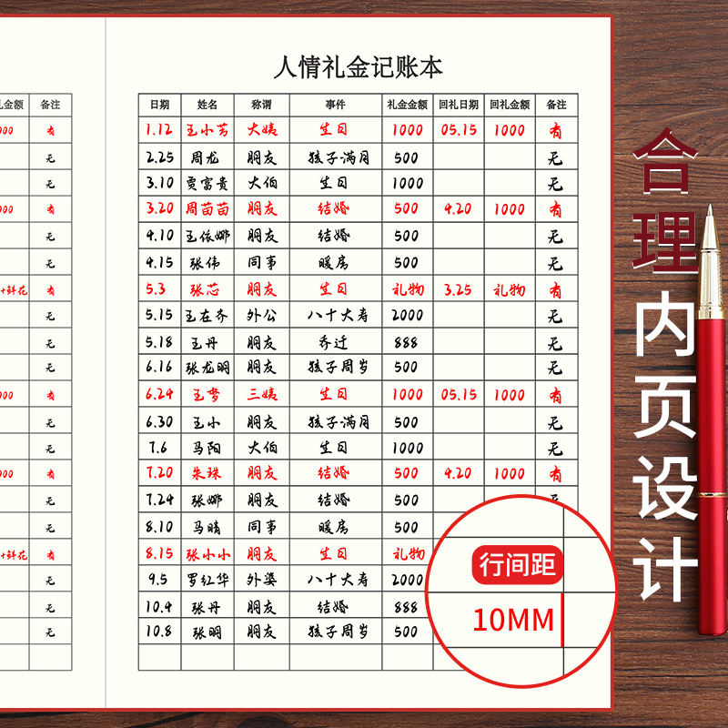 人情礼金记账本人情往来礼金登记账本礼单簿随礼记录本高档pu皮面手家庭理财笔记本个人收入支出家用家用-图0