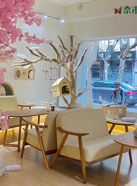 咖啡厅实木沙发椅奶茶店休闲椅子书吧面包汉堡店北欧实木桌椅组合