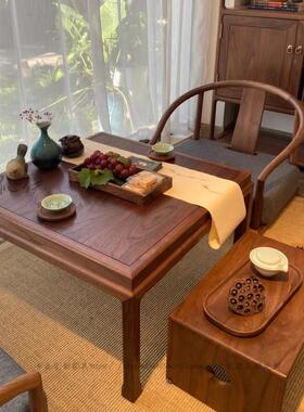 榻榻米茶桌日式禅意实木阳光房飘窗阳台布置中式矮茶桌椅组合家用