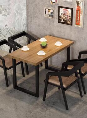 复古酒吧烧烤店音乐餐厅工业风实木餐桌长方形咖啡厅商用桌椅组合
