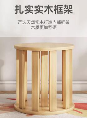 入户门口换鞋凳轻奢实木圆凳皮质家用矮凳客厅凳子沙发茶几南瓜凳