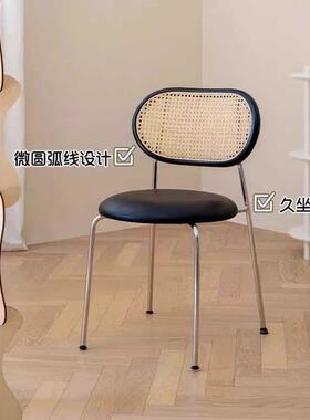 中古藤编餐椅实木靠背椅北欧轻奢家用简约网红奶茶店休闲椅子