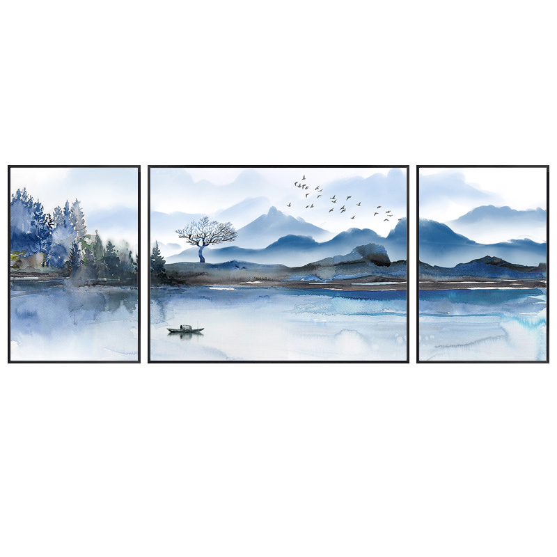 客厅装饰画沙发背景墙三联画挂画现代新中式水墨山水画办公室壁画 客厅装饰画沙发背景墙三联画挂画现代新中式水墨山水画办公室壁画