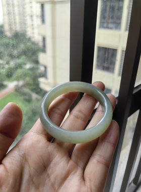 和田玉青玉平安镯手镯QY50圈口保真天然手镯平安镯青海料