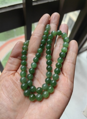 和田玉碧玉圆珠项链8mm女款妈妈链菠菜绿项链无黑点玉珠子链子