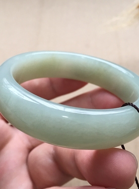 和田玉手镯少女玉镯子白玉款QY50天然青玉手镯正品证书保真疯哥