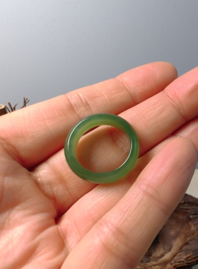 和田玉碧玉戒指老坑指环阳绿吊环