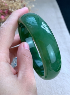 和田玉手镯少女玉俄料镯子碧玉款阳绿色EB60玉石手镯天然正品保真