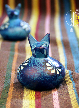 非洲动物雕刻彩绘猫肯尼亚肥皂石手工艺新家猫摆件石头工艺礼物