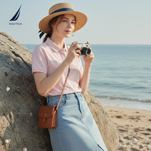 NAUTICA/诺帝卡女装26夏季新品亲肤柔软弹力翻领短袖POLOT恤 - 图0