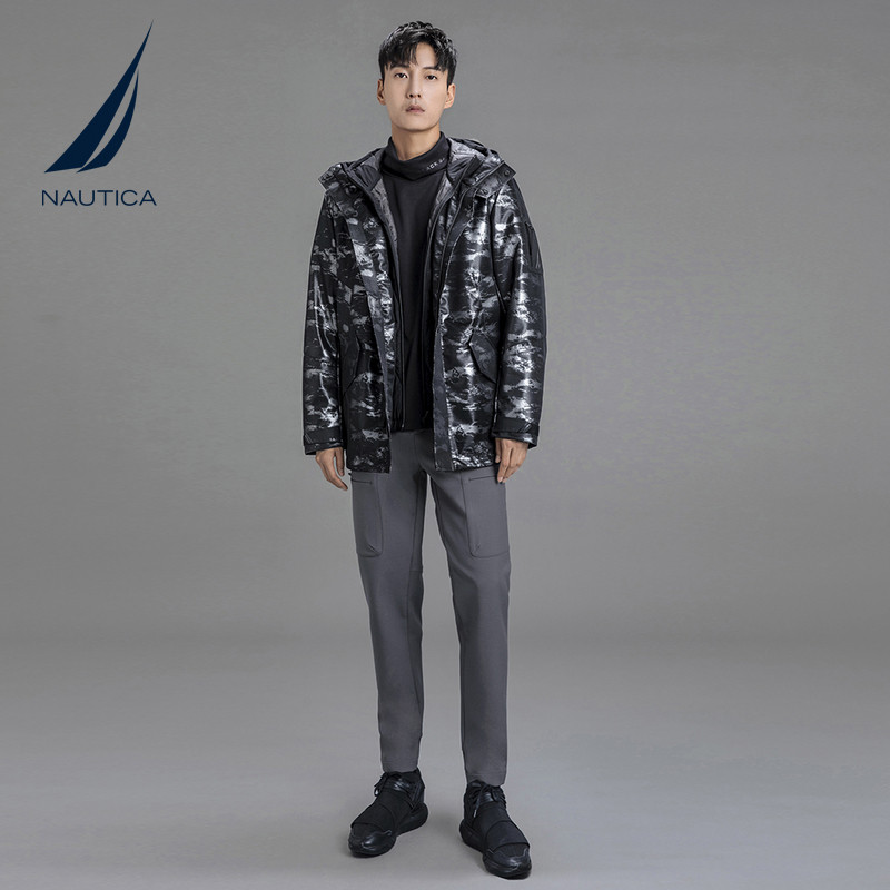 NAUTICA/诺帝卡黑帆限量男装冬季黑帆防轻泼水连帽款厚外套JB0431_虎窝淘