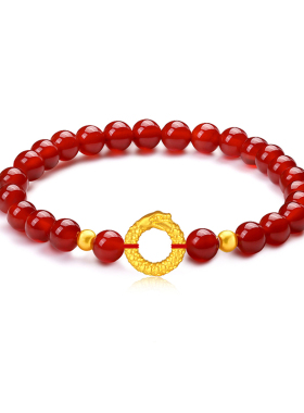 CEMNI/千年珠宝黄金手链女足金999生肖蛇转运珠手串平安扣本命年