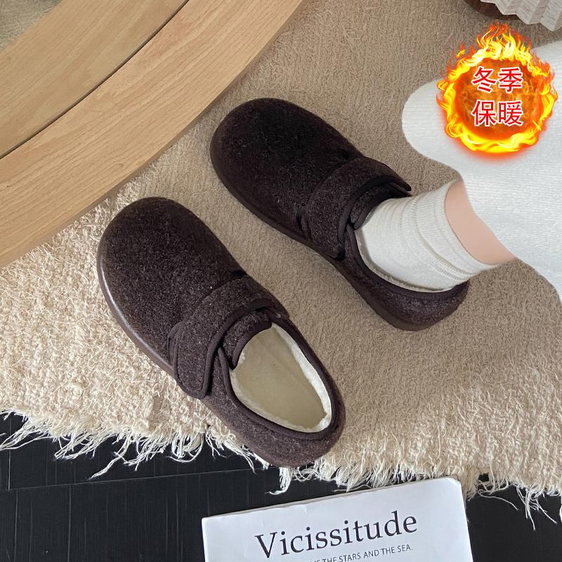 魔术贴毛毛棉鞋女2025年秋冬新款复古厚底休闲舒适加绒勃肯雪地靴 - 图0