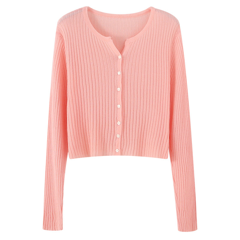 夏季长袖短款外搭冰丝针织衫开衫 邦德宝依毛针织衫