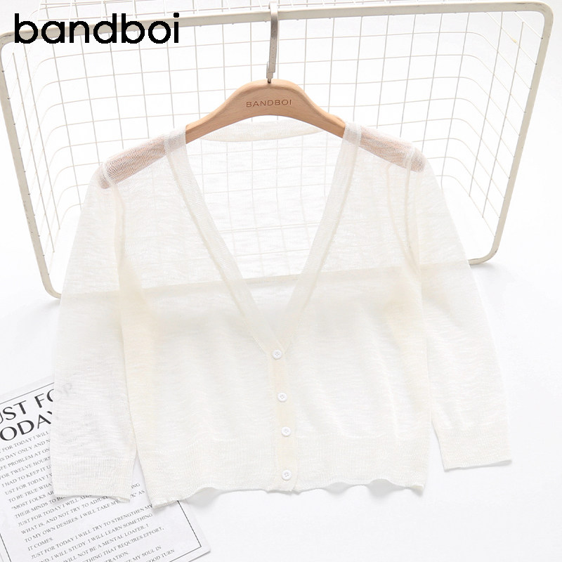 夏季新款高腰外搭七分袖冰丝吊带 邦德宝依毛针织衫