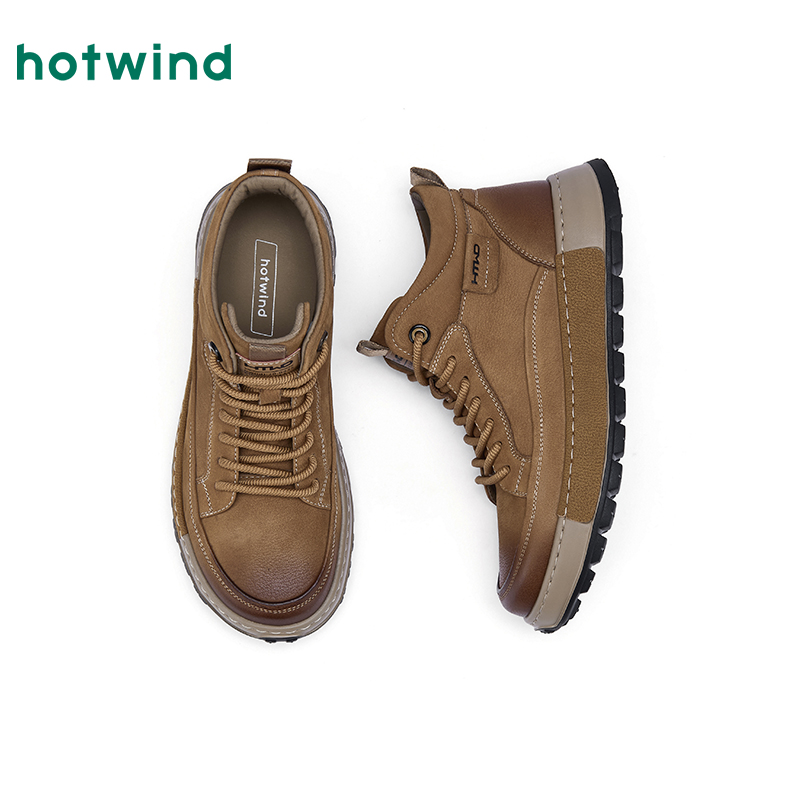 热风男鞋2025年秋季新款男士休闲增高黄色高帮工装鞋子H96M25401 - 图3