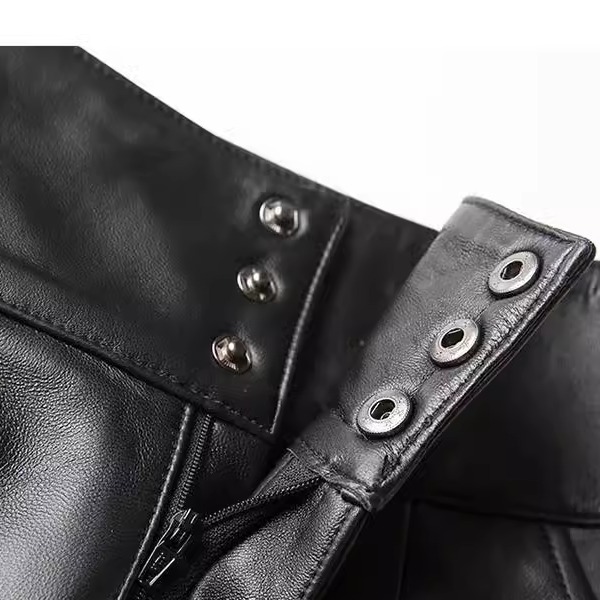 2128真皮羊皮短裤女秋冬新款时尚显瘦高腰a字休闲裤阔腿裤靴裤 - 图3