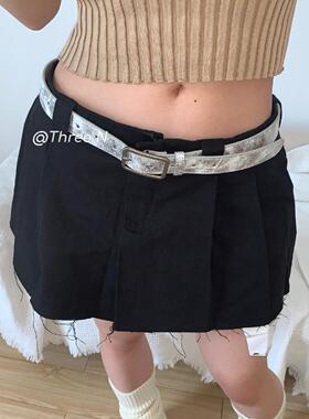如蝶在野 博主bi备银色裂纹皮带高级感个性腰带复古百搭牛仔裤带