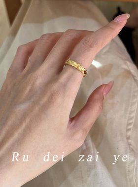 如蝶在野  碎冰冰超闪素圈高保色戒指中式复古高级感精致百搭戒指