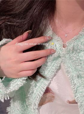 如蝶在野 精致超mini十字架镶钻隐形项链锁骨链独特百搭项链