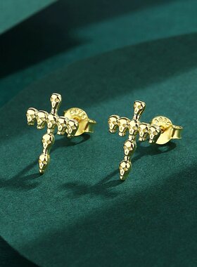 TOOK Otnament新款S925骨头十字架耳钉女欧美风时尚设计高级感ins
