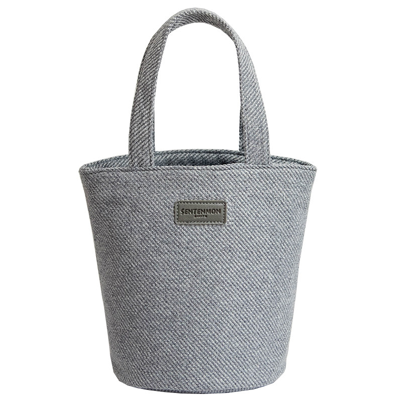 水桶手提包2025新款女包麻布纹简约布包上班小拎包休闲圆筒手拎包