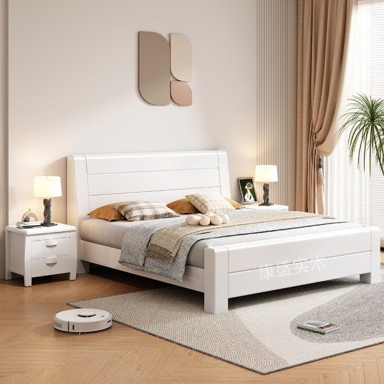 Solid wood double bed simple modern double bed