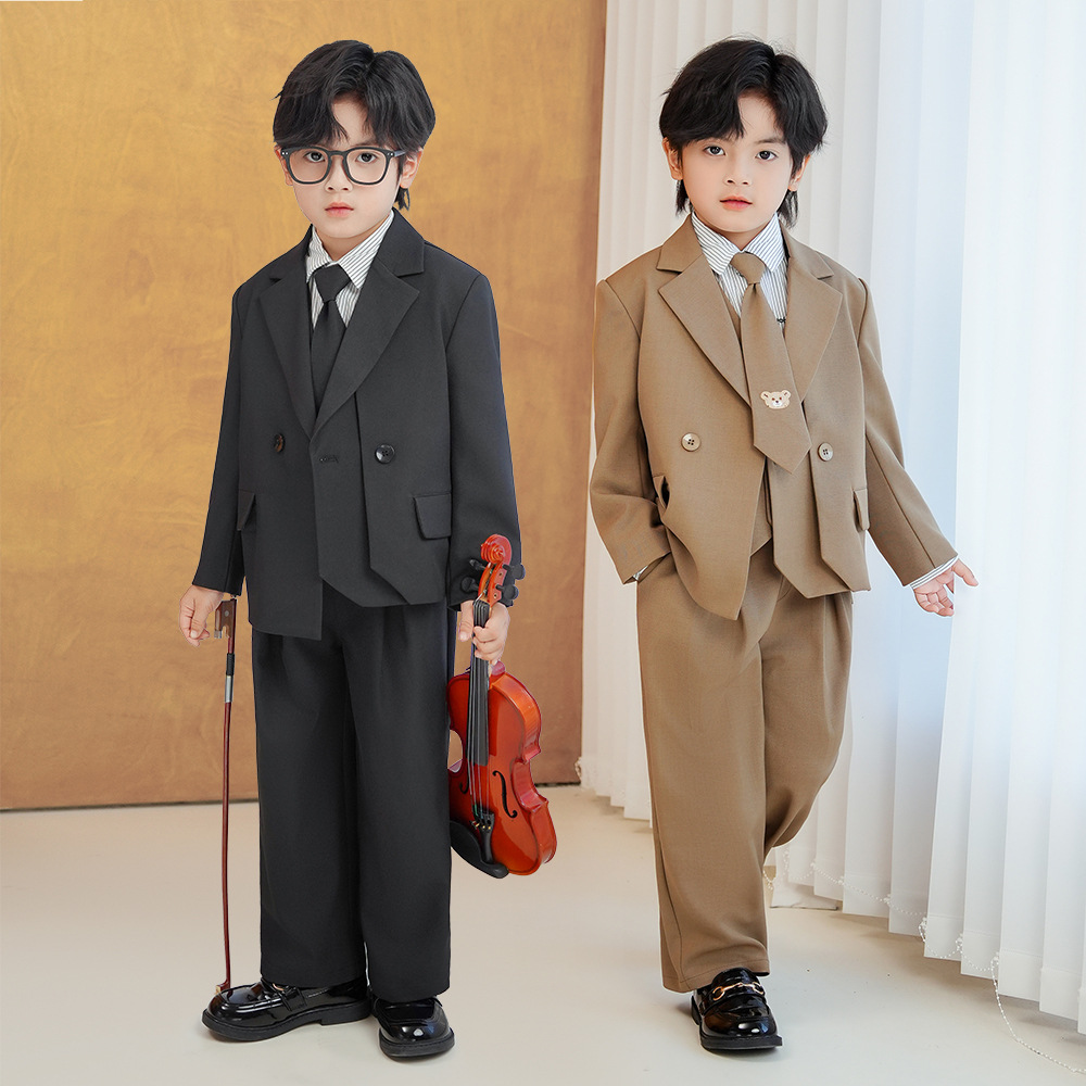 男童西装套装儿童痞帅礼服小主持人生日宴钢琴演出服花童西服英伦 - 图0