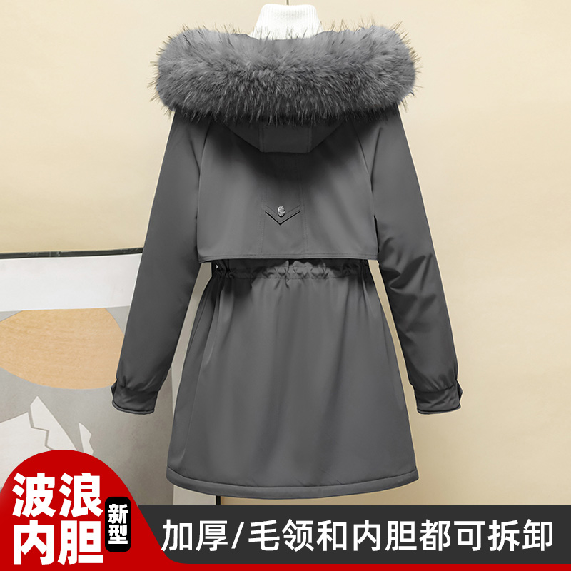 可拆卸内胆羽绒棉服女冬季加厚一衣三穿派克服棉衣中长款棉袄外套 - 图3