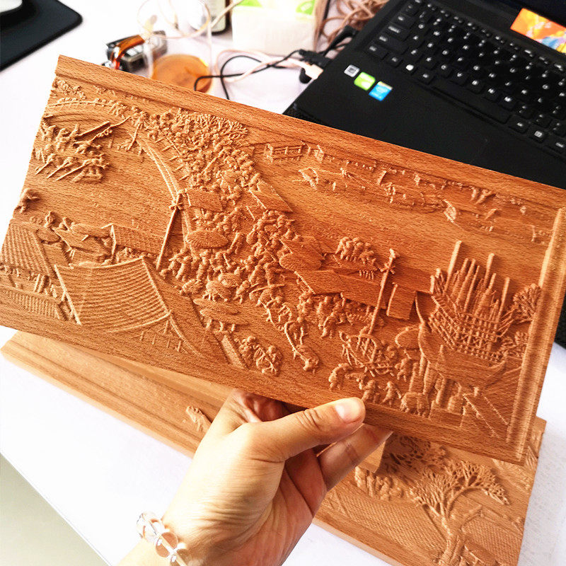 新中式装饰壁挂木雕版画清明上河图浮雕木板画家具木雕边线角花格