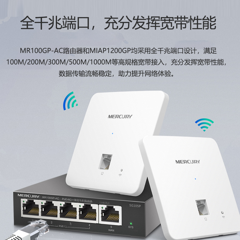 水星千兆无线面板AP套装WIFI全屋覆盖5G双频1200M全千兆端口无线面板式插墙家用无线路由器MIAP1200GP套装 - 图0