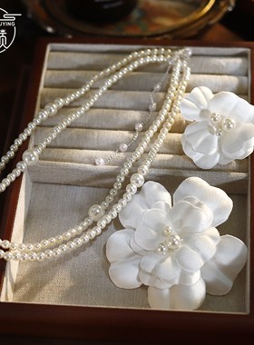 法式浪漫优雅复古花朵双层珍珠锁骨链超仙气质少女新娘结婚项链