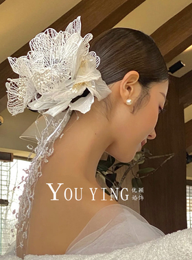发夹绢纱蕾丝水晶法式优雅甜美