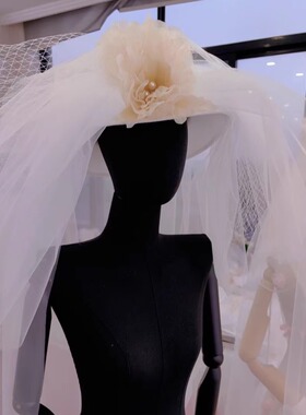 新娘结婚拍照摄影造型帽子头纱婚纱礼服时尚超仙头饰白色手工原创