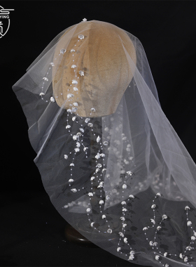 优颖法式手作超仙铃兰花流苏头纱新娘头饰婚纱跟妆晨袍旗袍配饰品