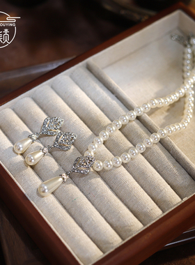 复古镶钻珍珠水滴吊坠锁骨项链颈链新娘晨袍婚纱饰品小众轻奢礼服