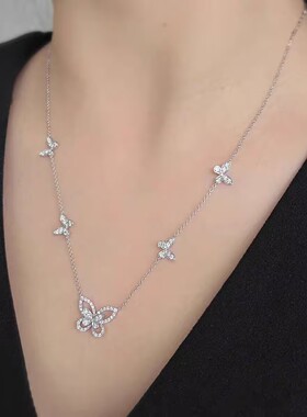18K白金满钻蝴蝶项链锁骨链