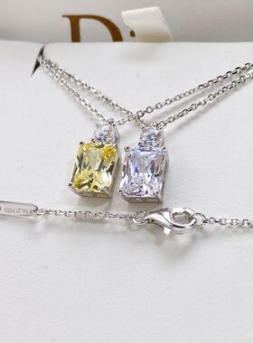 纯18k白金项链2克拉吊坠莫桑石白月光锁骨链AU750高贵气质百搭