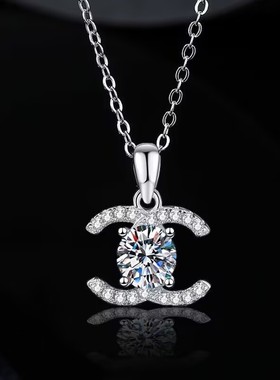 纯18k白金项链莫桑钻小香风吊坠