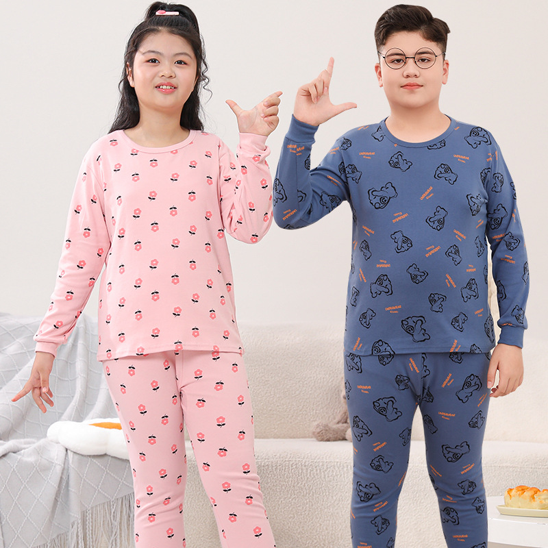 男胖童秋衣秋裤套装纯棉全棉男童加大加肥睡衣儿童中大童保暖内衣 - 图0