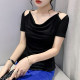 Summer design swaddle collar off-shoulder short-sleeved t-shirt for women