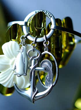 No.293 pilgrim flower⒋合金镀金珐琅釉海锚度假风多坠手镯2色