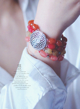 No.379 Lucky Brand 合金镀银太阳图腾方解石彩宝石多层手链手排