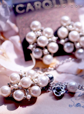 小香风珍珠镶嵌镀金耳钉长项链