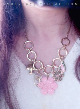 No.298 pilgrim flower⒐镀金珐琅釉甜美花卉森林风原创设计项链